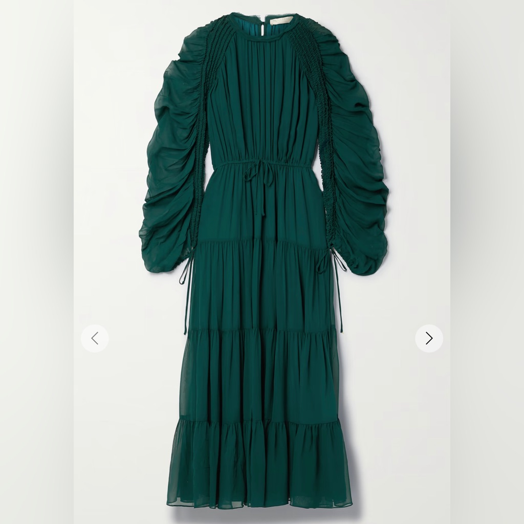 Noelle Gathered Silk Midi Dress